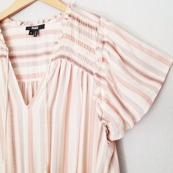 Paige Cristina Ruffle Smocked Tiered Minidress XL Ecru Neutral Boho Beach $199 - Picture 10 of 16